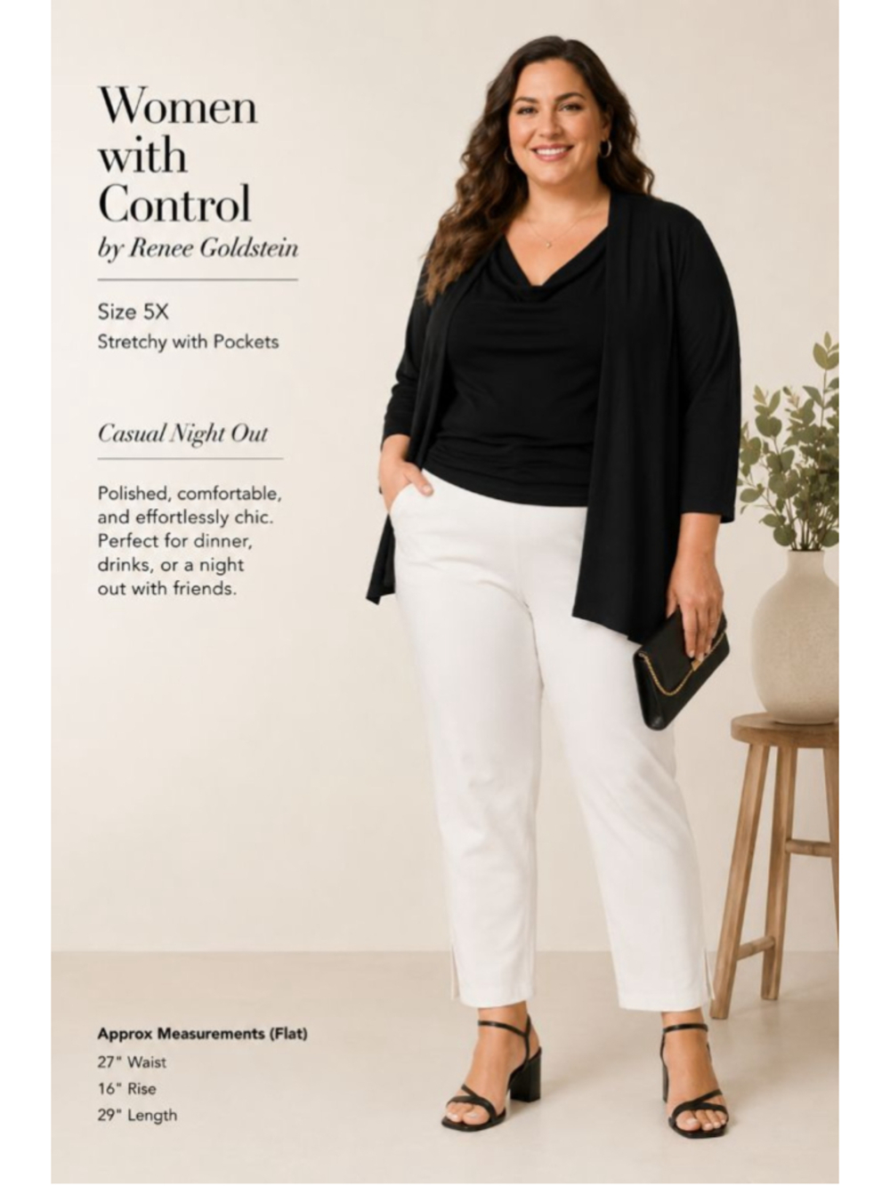 Women With Control Renee Greenstein White Pull-On Pants 5X Tummy Control Stretch